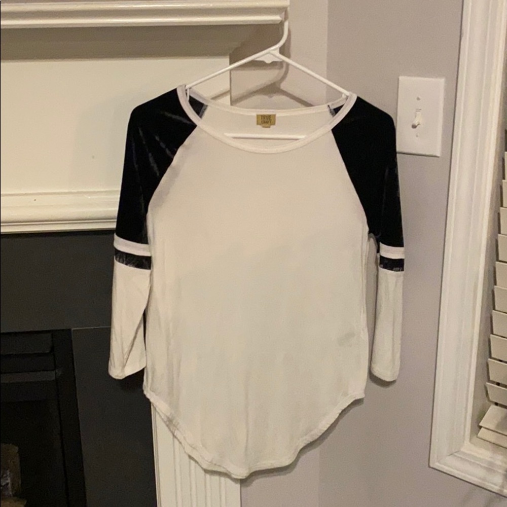 Black and white velvet and lace shirt.